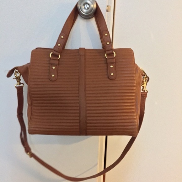 {Badgley Mischka} Nora Quilted Leather Satchel in Cognac - Picture 2 of 11